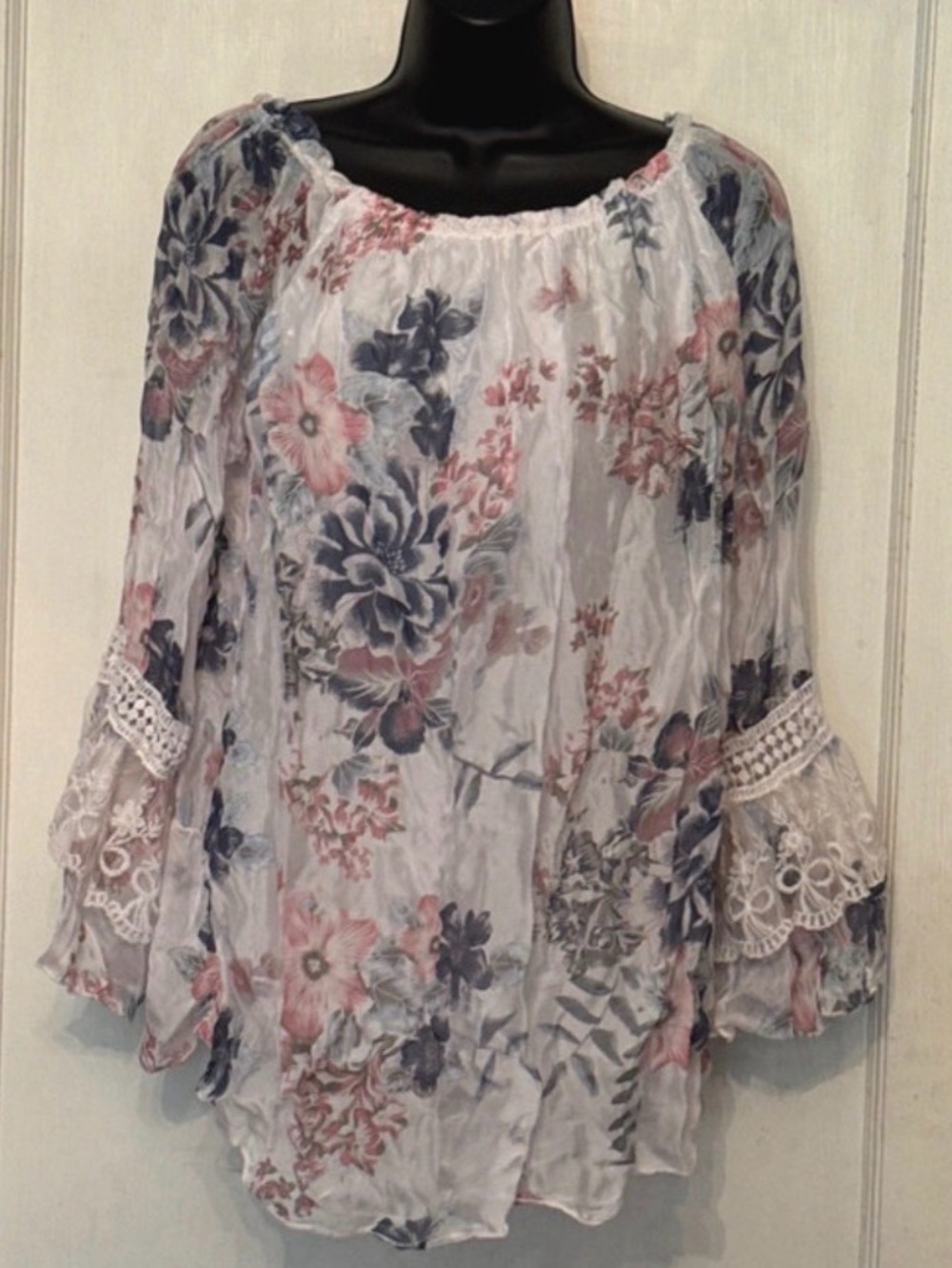 BELLE FRANCE SILK (mix) PEASANT TOP LINED flowers COLORS Made In ITALY SIZE M